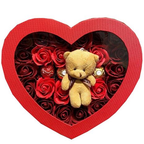 Vietnam Florist - Red Roses with Bear Heart Box